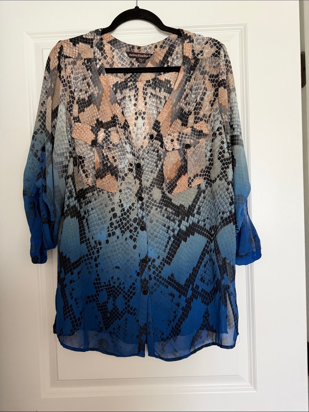 Mushka by Sienna Rose Blue Ombre Snake-Print Sheer Tunic